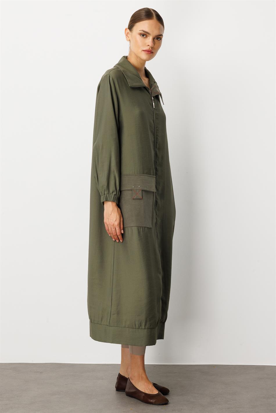 Yumşaq Modal (90% Modal tərkibli) Rouge Garni Ətraflı Cape Abaya - Xaki