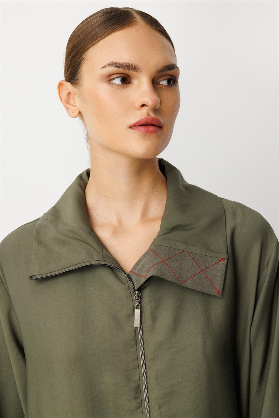 Yumşaq Modal (90% Modal tərkibli) Rouge Garni Ətraflı Cape Abaya - Xaki