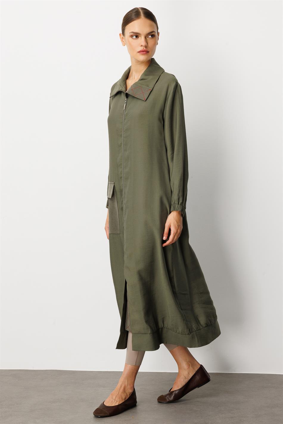 Yumşaq Modal (90% Modal tərkibli) Rouge Garni Ətraflı Cape Abaya - Xaki