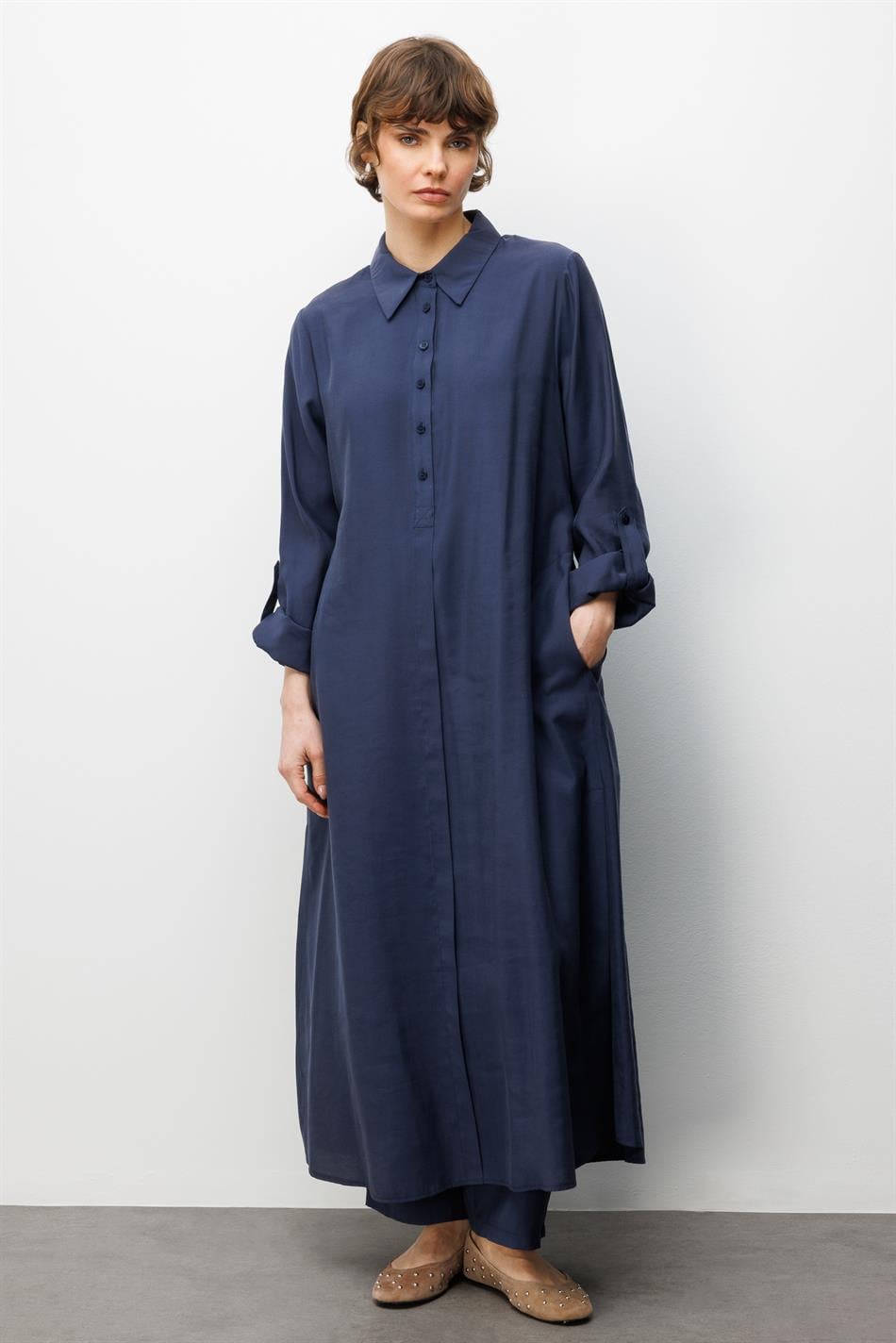 Soft Modal (elbise) Tunik ve Pantolon Kombin Takım-Laci