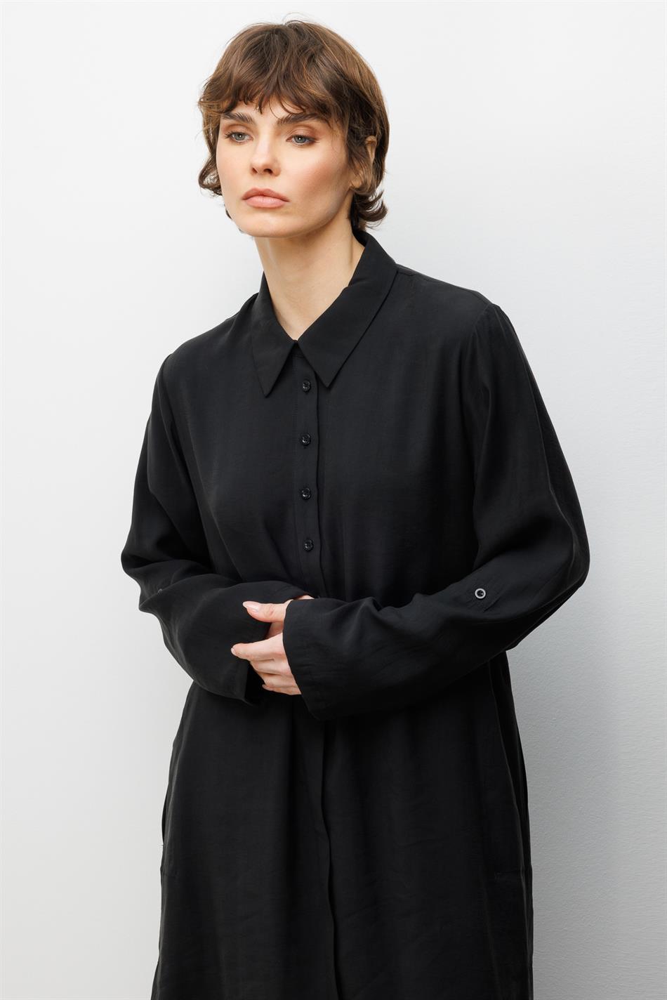 Soft Modal (elbise) Tunik ve Pantolon Kombin Takım-Siyah