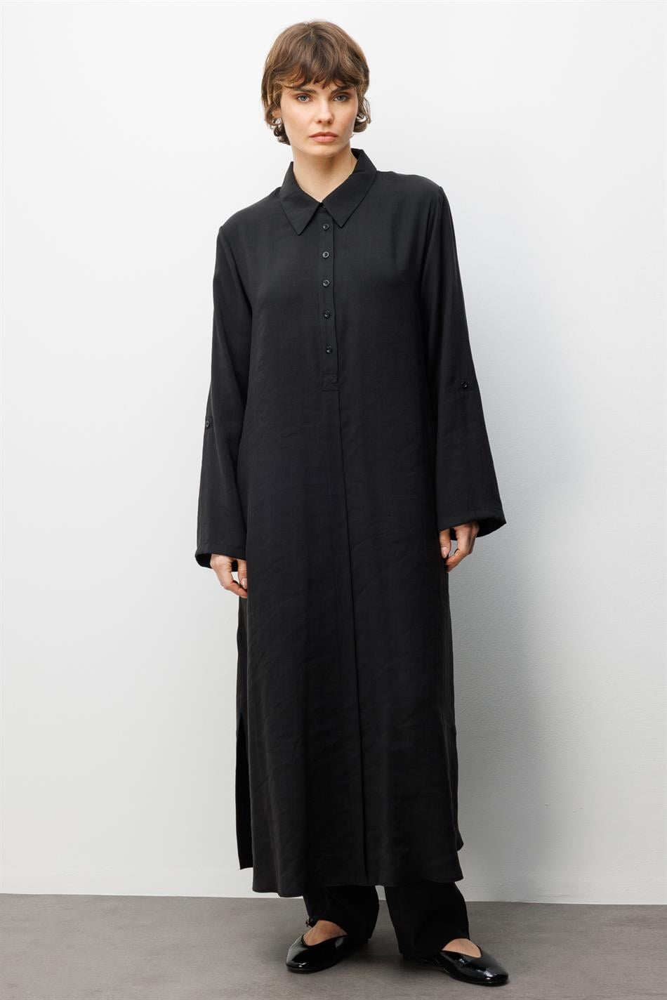 Soft Modal (elbise) Tunik ve Pantolon Kombin Takım-Siyah