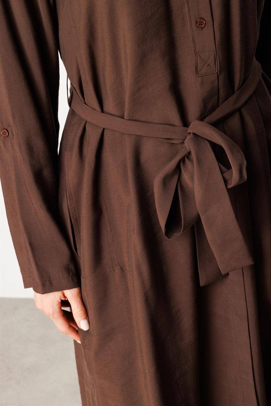 Soft Modal (elbise) Tunik ve Pantolon Kombin Takım-Kahve