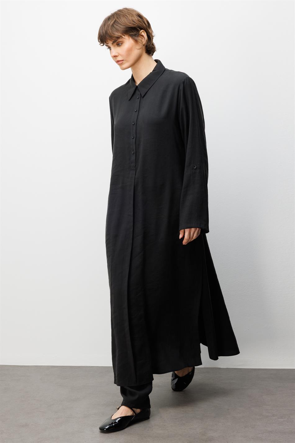 Soft Modal (elbise) Tunik ve Pantolon Kombin Takım-Siyah