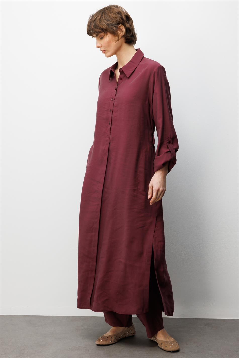 Soft Modal (elbise) Tunik ve Pantolon Kombin Takım-Bordo
