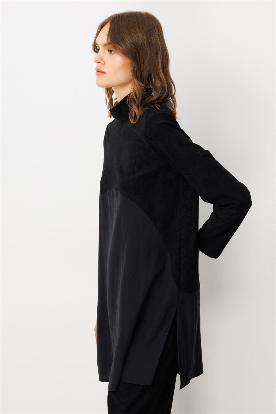 Bəzək detalları ilə yumşaq modal qabırğalı trikotaj şalvar dəsti - Qara