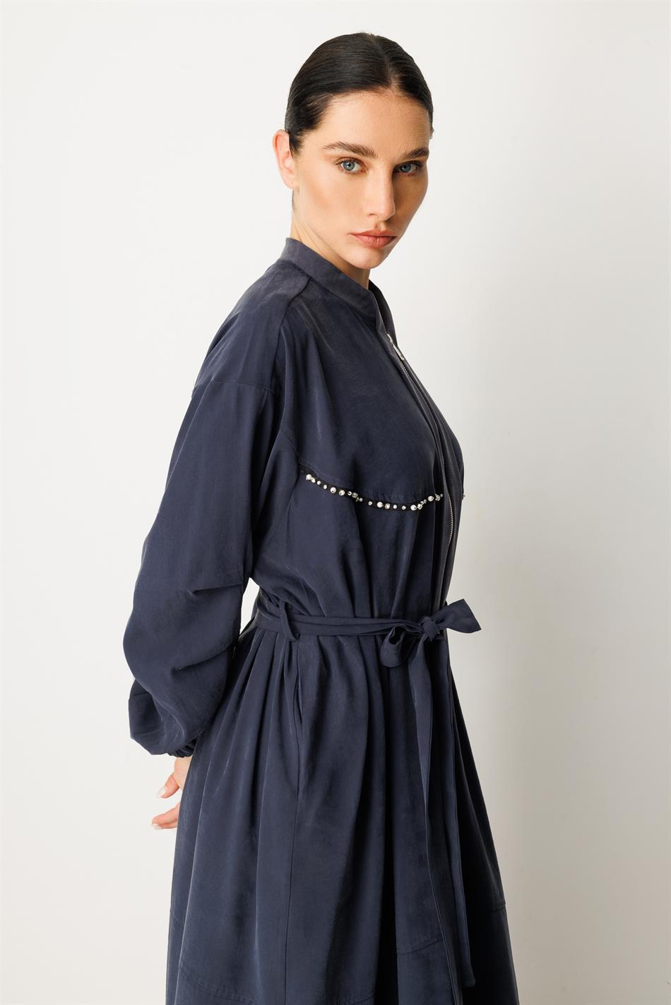 Soft Modal İçerikli Modal Garnili ve Taş İşlemeli Zamansız  Ferace Kap-Laci