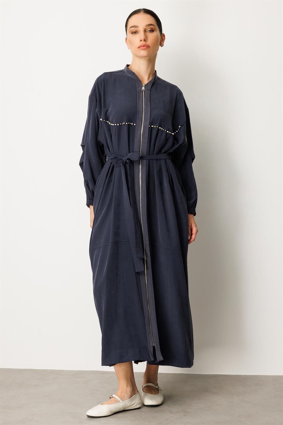 Soft Modal İçerikli Modal Garnili ve Taş İşlemeli Zamansız  Ferace Kap-Laci