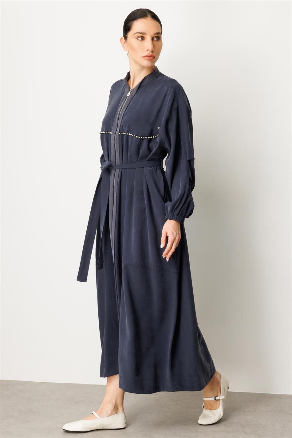 Soft Modal İçerikli Modal Garnili ve Taş İşlemeli Zamansız  Ferace Kap-Laci