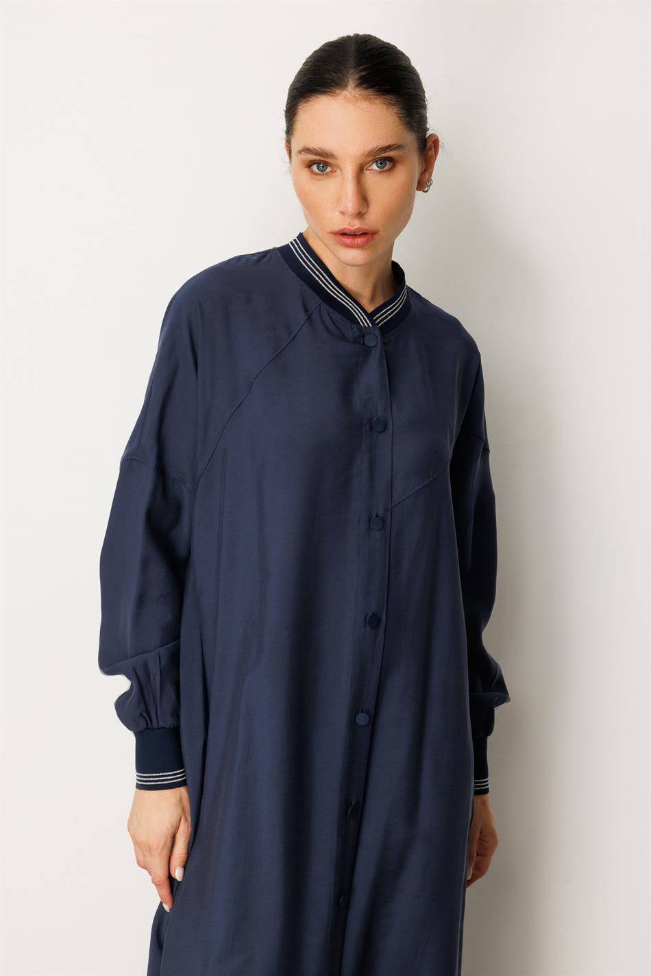 Soft  Modal Kol ve Yaka  Ribanalı Sade Elbise Kap Ferace-Laci