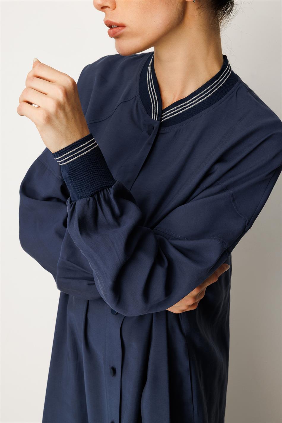 Soft  Modal Kol ve Yaka  Ribanalı Sade Elbise Kap Ferace-Laci