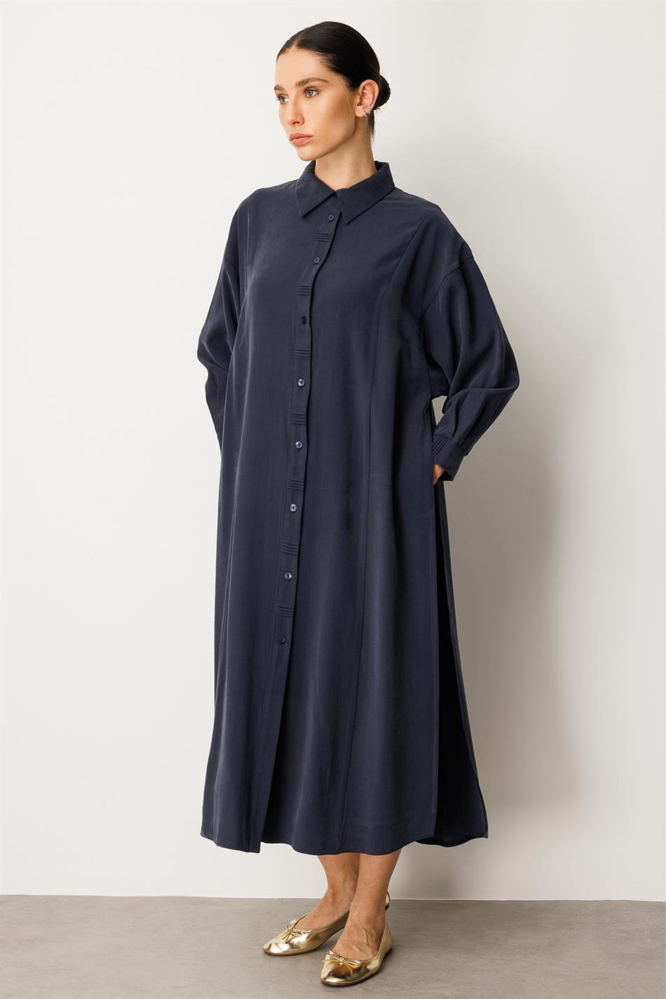 Soft Modal Yırtmaç ve Ön Beden ile Detaylandırılmış Elbise Kap-Laci