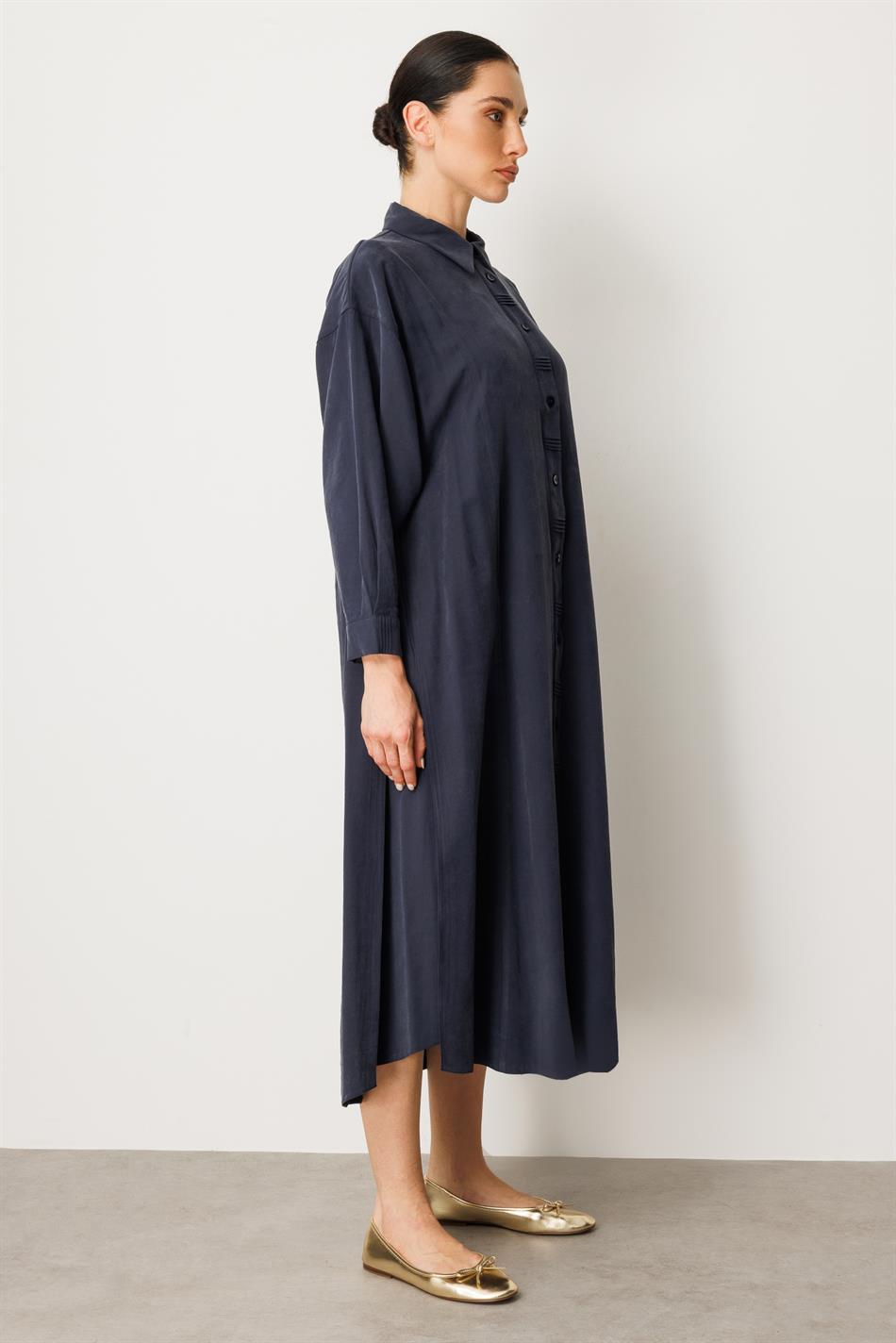 Soft Modal Yırtmaç ve Ön Beden ile Detaylandırılmış Elbise Kap-Laci