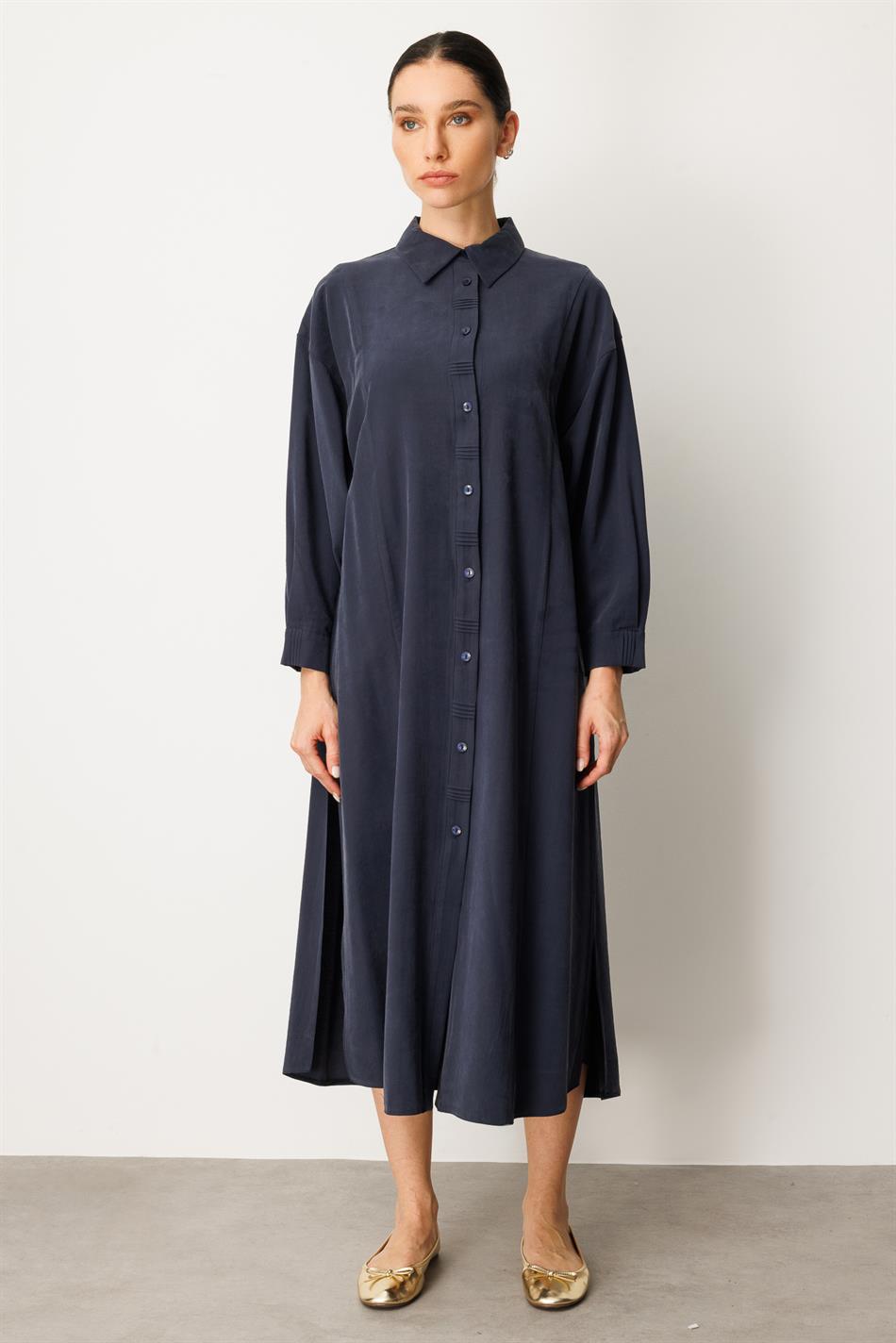 Soft Modal Yırtmaç ve Ön Beden ile Detaylandırılmış Elbise Kap-Laci