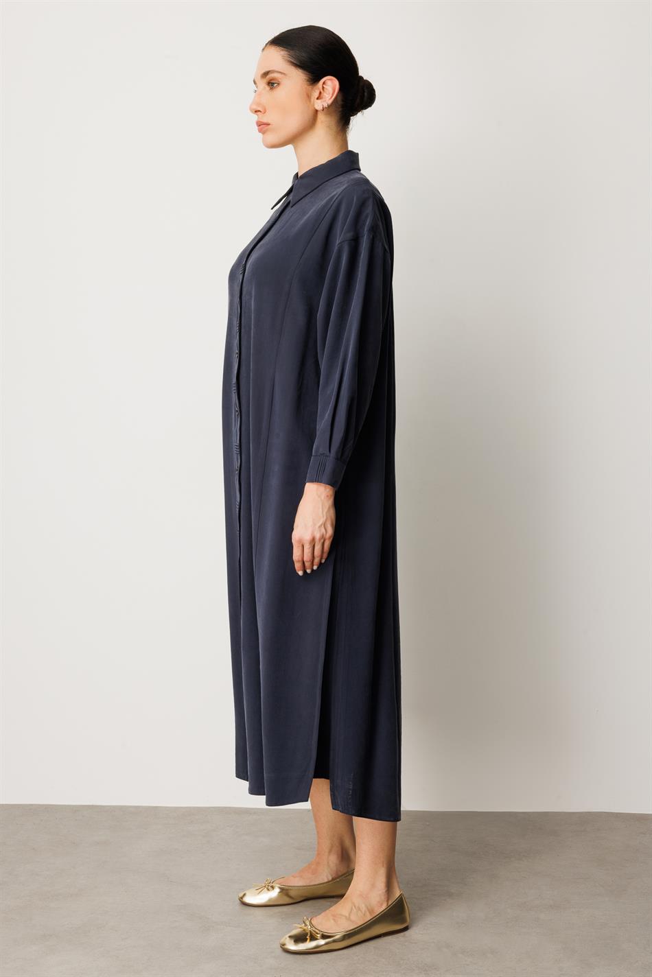 Soft Modal Yırtmaç ve Ön Beden ile Detaylandırılmış Elbise Kap-Laci