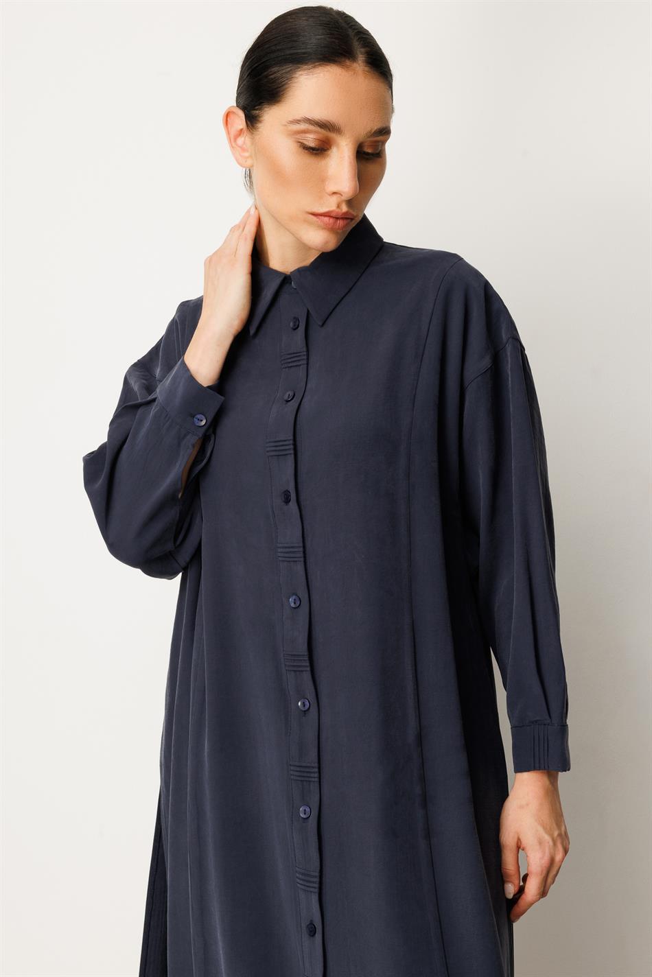 Soft Modal Yırtmaç ve Ön Beden ile Detaylandırılmış Elbise Kap-Laci