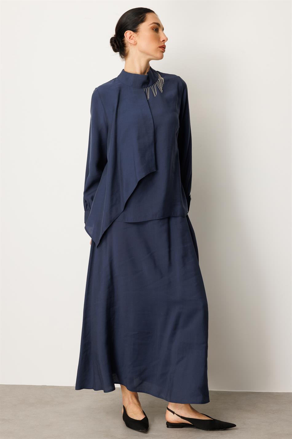 Soft Modal Zincir Garnili Etek ve Tunik Kombin Takım-Laci