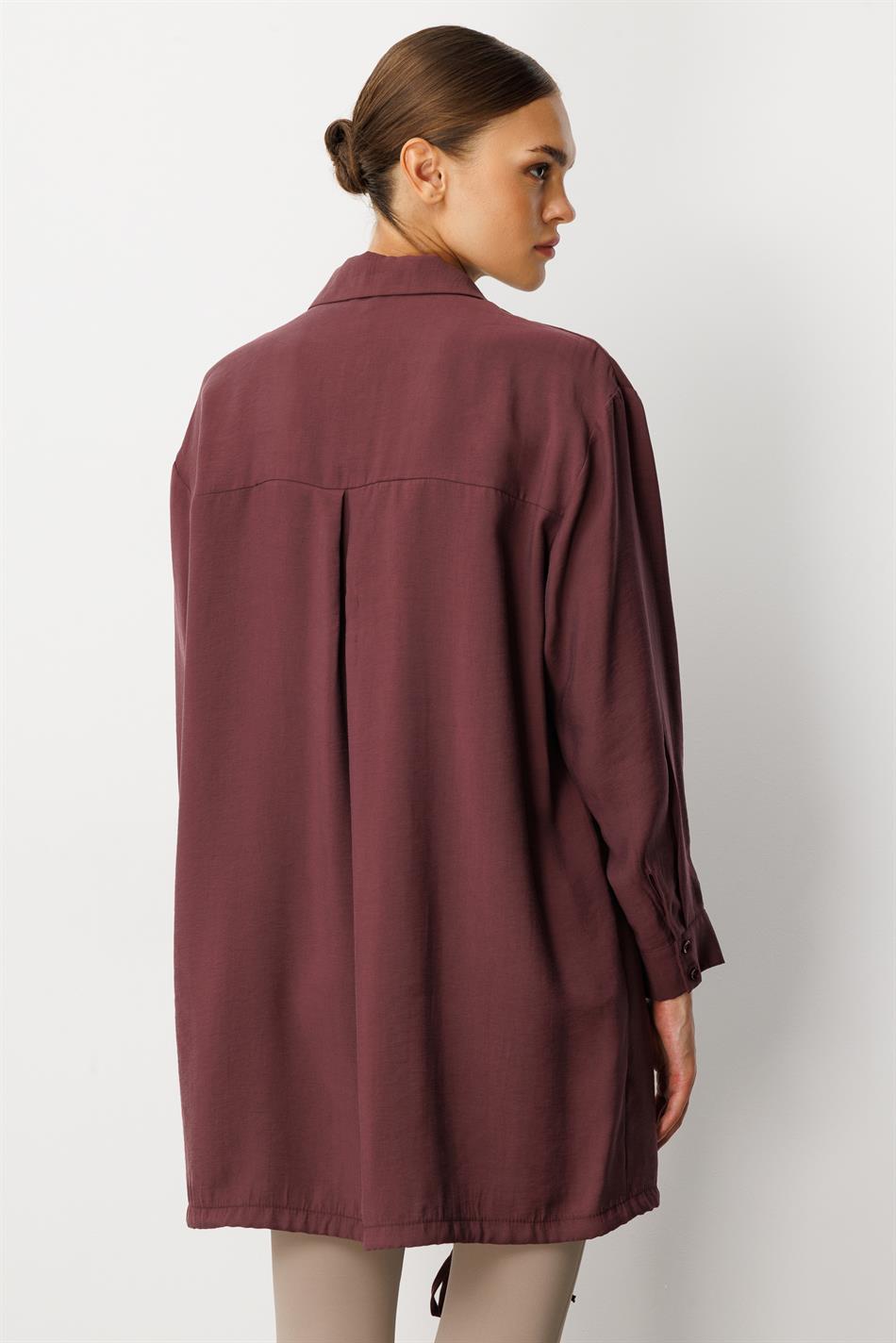 Handgemaakte tuniek met bloemenborduurwerk, gemaakt van zachte modal (90%) - bordeauxrood