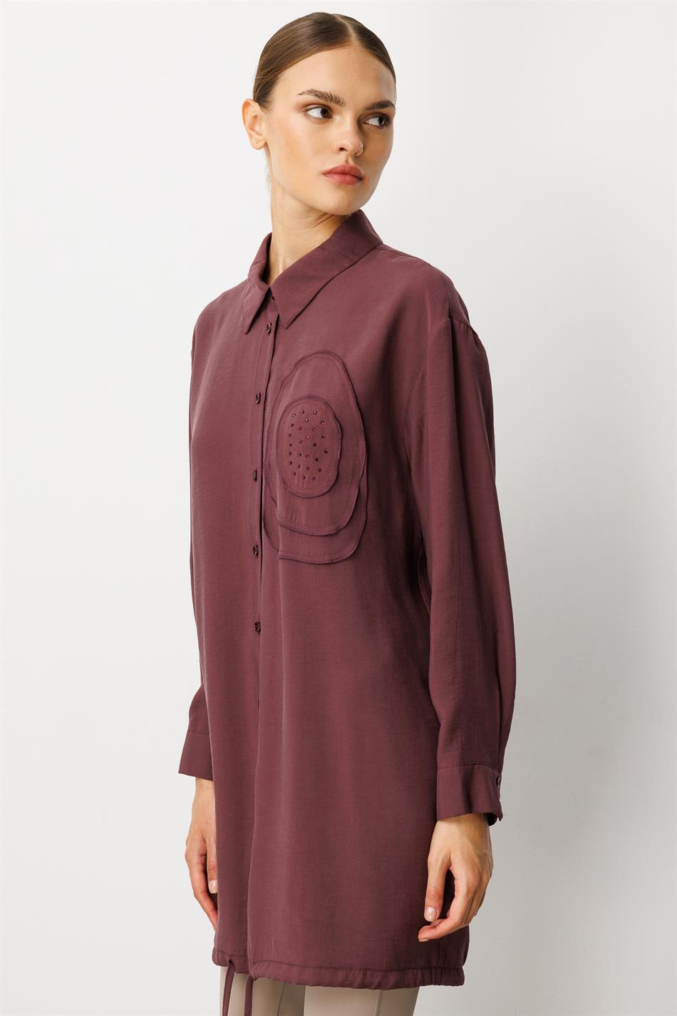 Handgemaakte tuniek met bloemenborduurwerk, gemaakt van zachte modal (90%) - bordeauxrood