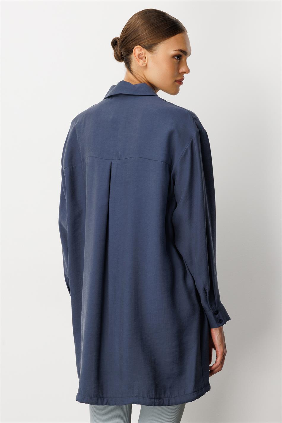 Zachte, handgemaakte tuniek van modal (90%) met geborduurde bloemen - marineblauw