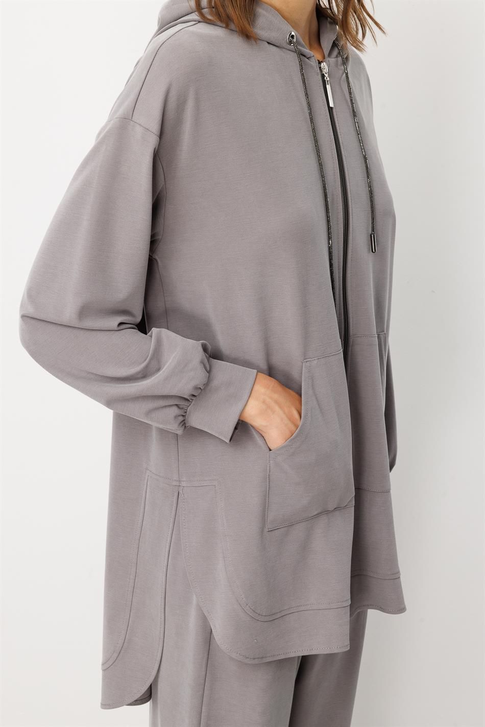 Soft Knit (miccell 55% natural content) Handcrafted Detail Trouser Set - Grey