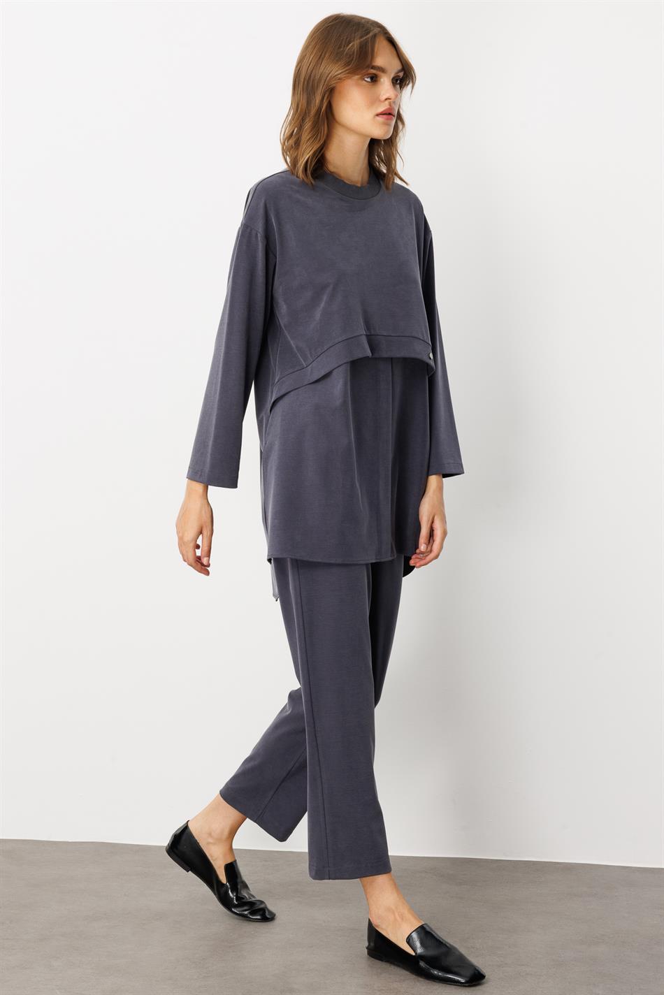 Soft Örme (miccell %55 doğal içerik) Elişi Detaylı  Pantalon Kombin Takım-Laci