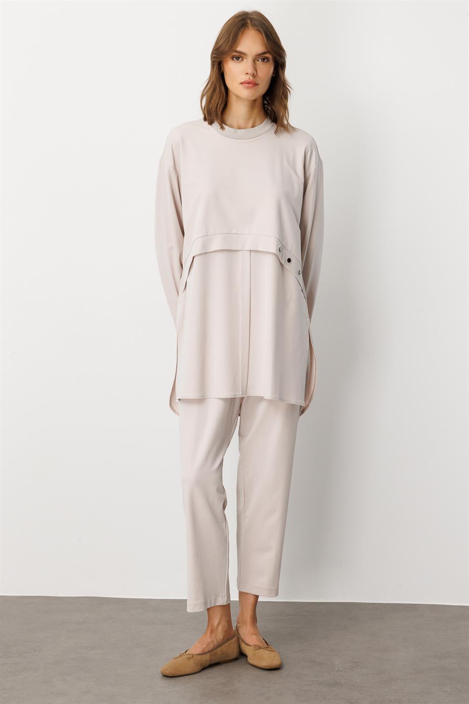 Soft Örme (miccell %55 doğal içerik) Elişi Detaylı  Pantalon Kombin Takım-Taş