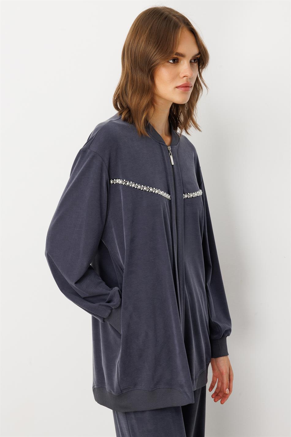 Hose mit handgefertigten Details aus weichem Strick (Miccell, 55 % Naturanteil) – Marineblau