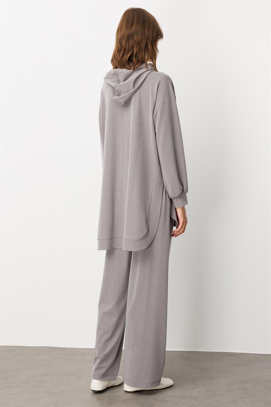 Soft Knit (miccell 55% natural content) Handcrafted Detail Trouser Set - Grey