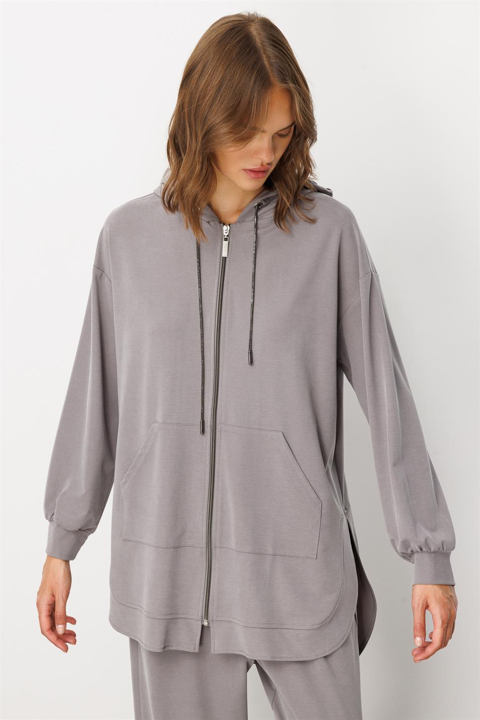 Soft Knit (miccell 55% natural content) Handcrafted Detail Trouser Set - Grey