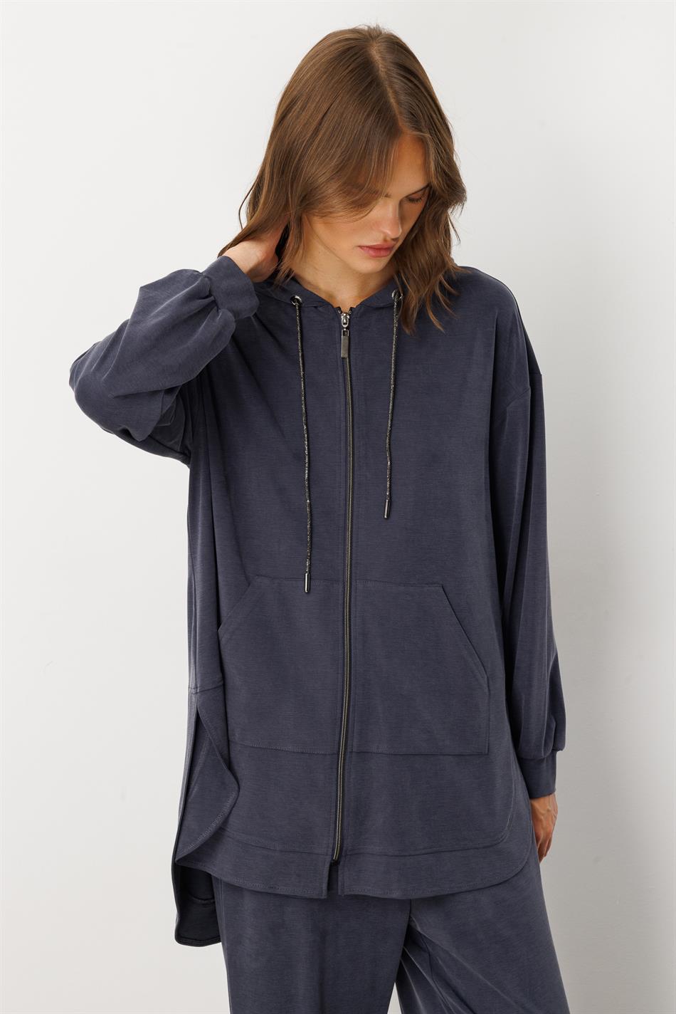 Soft Knit (miccell 55% natural content) Handcrafted Detail Trouser Set - Navy Blue