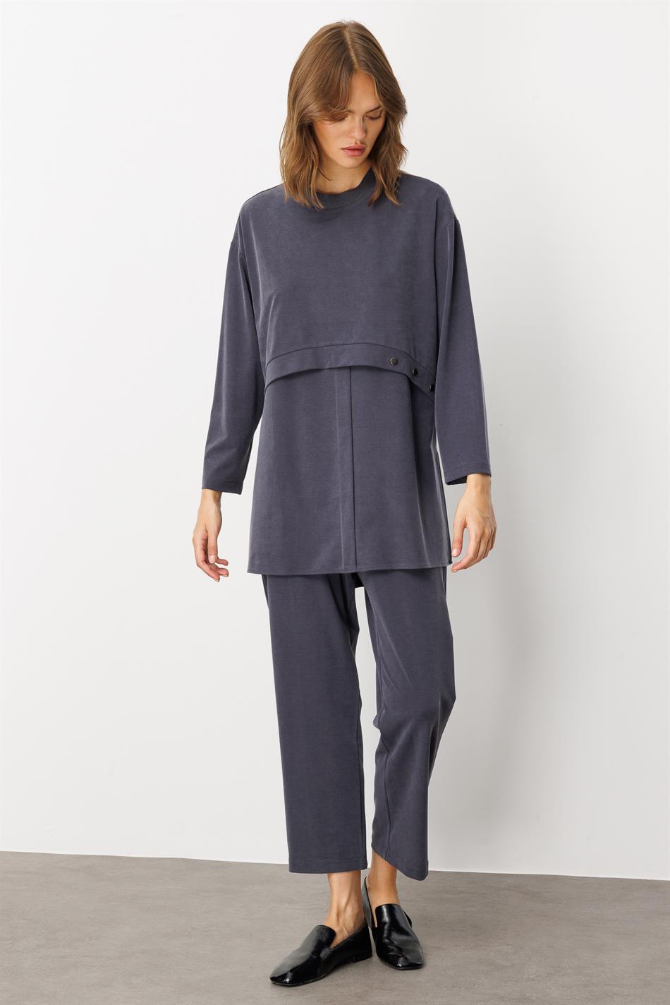 Soft Örme (miccell %55 doğal içerik) Elişi Detaylı  Pantalon Kombin Takım-Laci