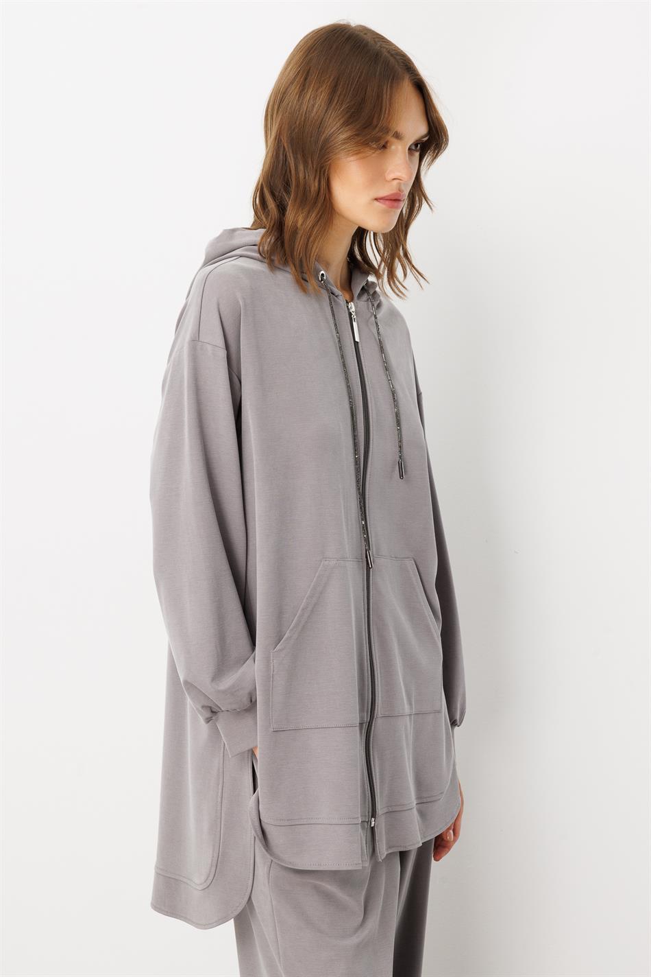 Soft Knit (miccell 55% natural content) Handcrafted Detail Trouser Set - Grey