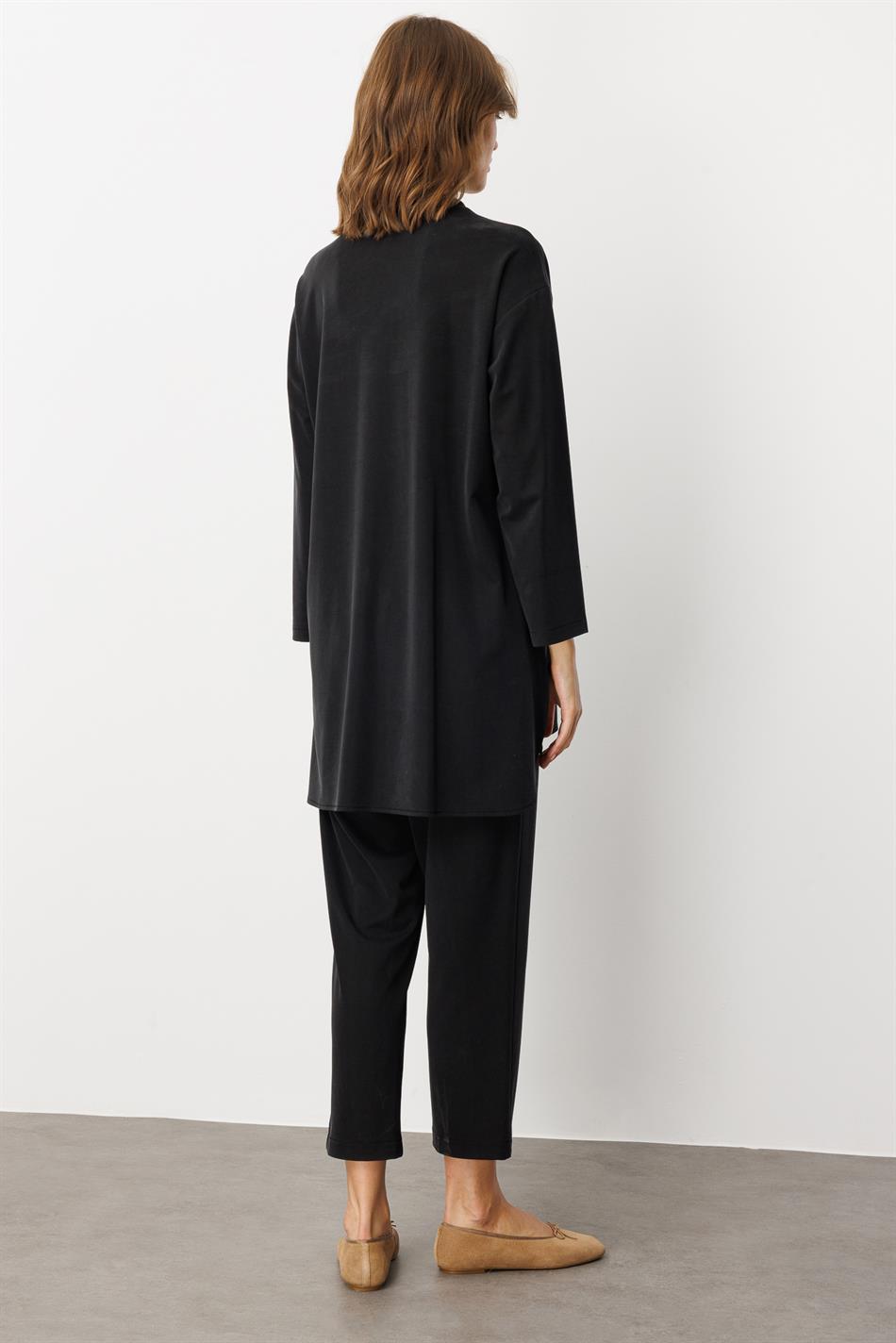 Soft Örme (miccell %55 doğal içerik) Elişi Detaylı  Pantalon Kombin Takım-Siyah