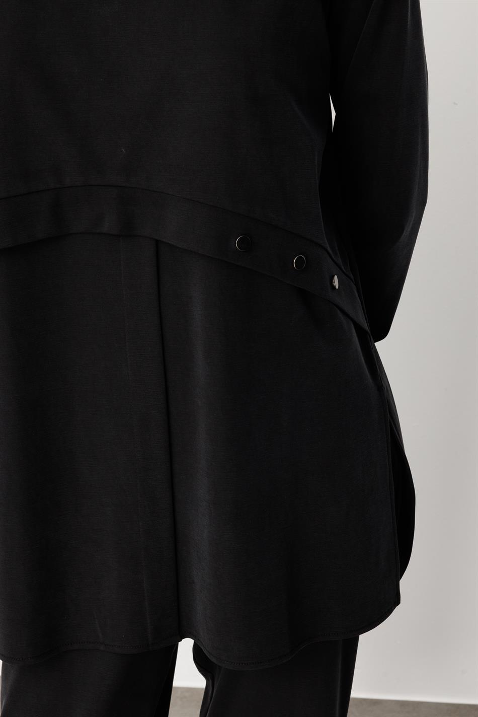 Soft Örme (miccell %55 doğal içerik) Elişi Detaylı  Pantalon Kombin Takım-Siyah