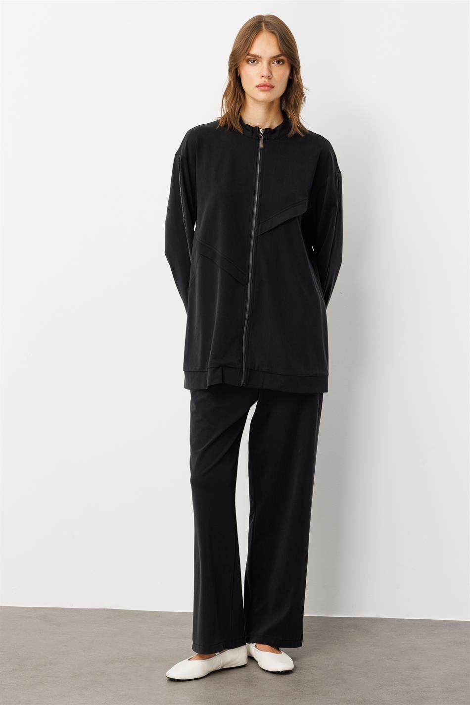 Aller Garni Hosen- und Unterhosen-Set aus weichem Strick (55 % natürliches Miccell) – Schwarz