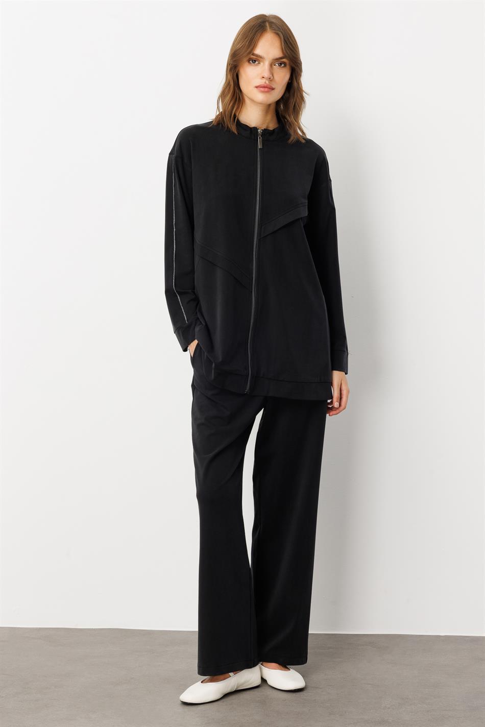 Aller Garni Hosen- und Unterhosen-Set aus weichem Strick (55 % natürliches Miccell) – Schwarz