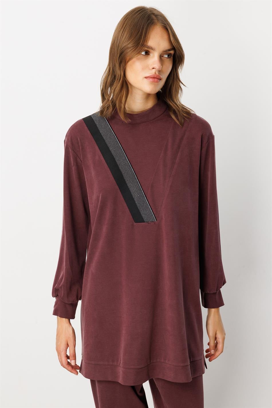 Soft Örme (miccell %55 doğal) İçerikli Ribana Garni Pantalon Kombin Takım-Bordo