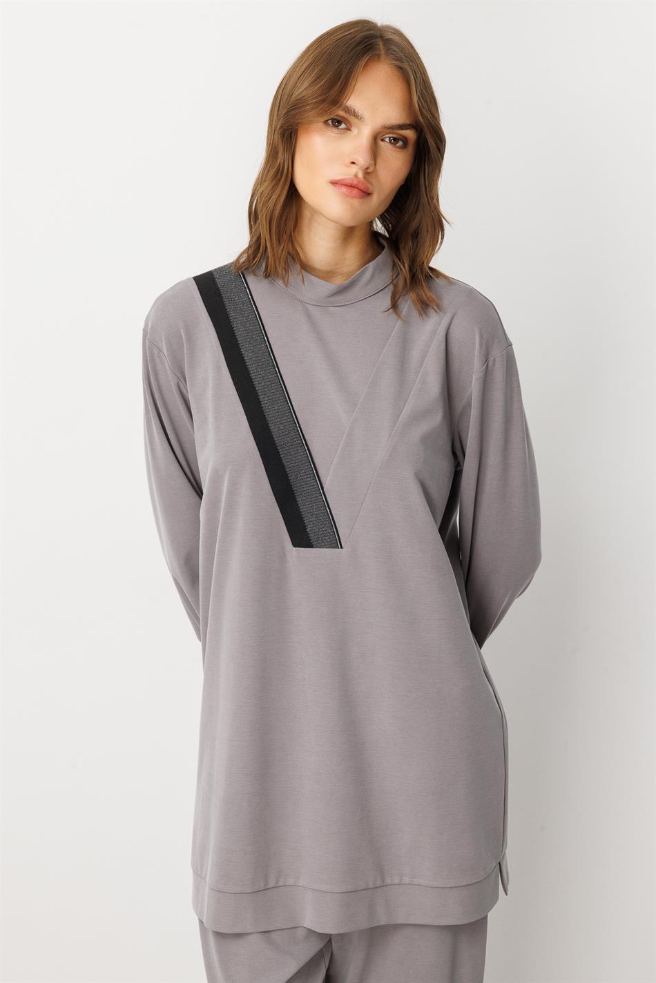 Soft Örme (miccell %55 doğal) İçerikli Ribana Garni Pantalon Kombin Takım-Gri