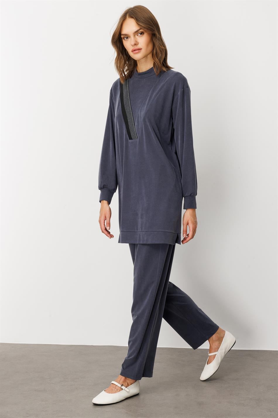 Soft Örme (miccell %55 doğal) İçerikli Ribana Garni Pantalon Kombin Takım-Laci