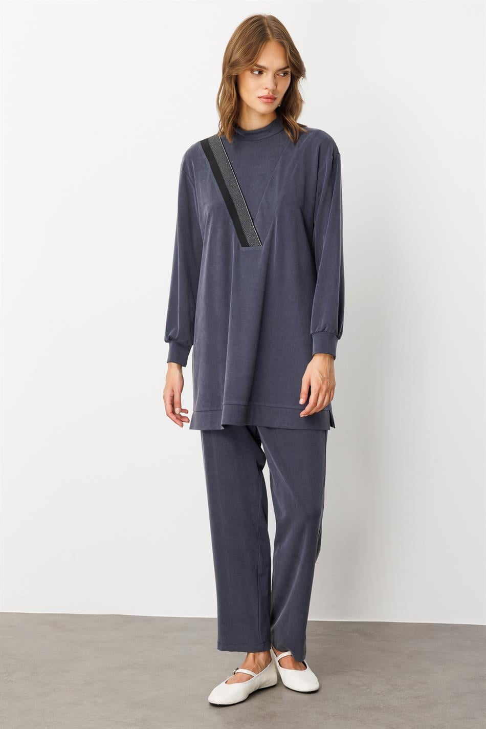 Soft Örme (miccell %55 doğal) İçerikli Ribana Garni Pantalon Kombin Takım-Laci