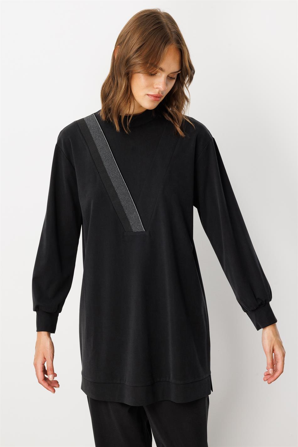 Soft Örme (miccell %55 doğal) İçerikli Ribana Garni Pantalon Kombin Takım-Siyah