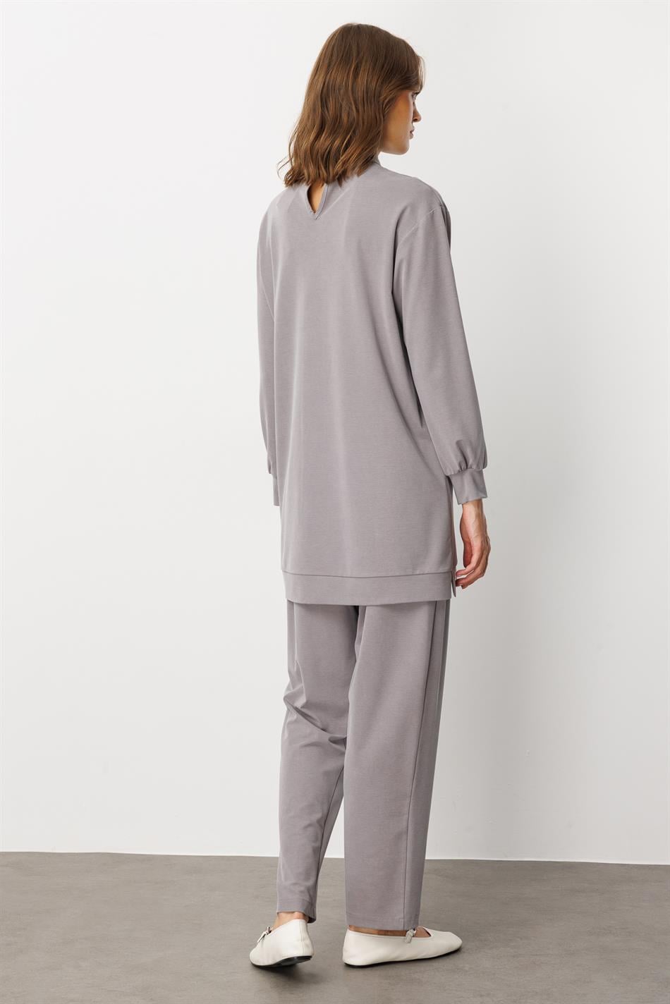 Soft Örme (miccell %55 doğal) İçerikli Ribana Garni Pantalon Kombin Takım-Gri