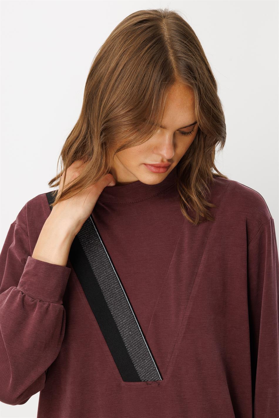 Soft Örme (miccell %55 doğal) İçerikli Ribana Garni Pantalon Kombin Takım-Bordo