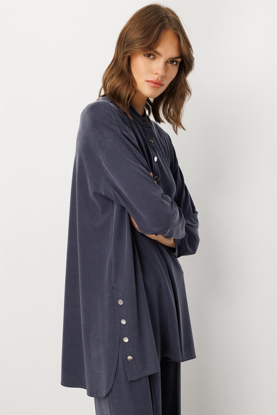 Eenvoudige en bijzondere broekcombinatieset van zacht breisel (55% natuurlijke microcellen) - Marineblauw