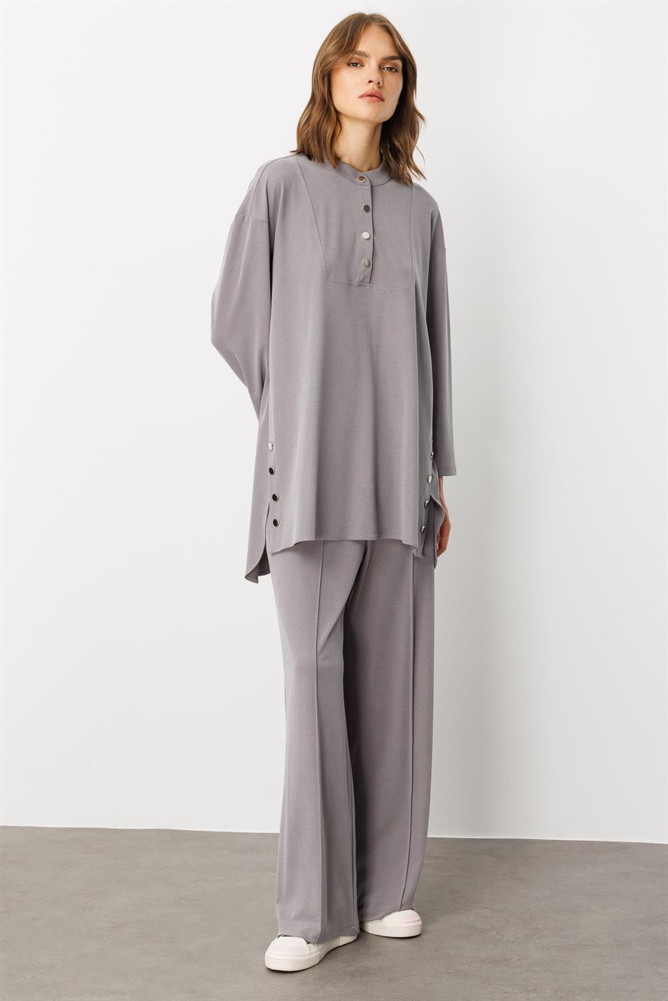 Eenvoudige en bijzondere broekcombinatieset van zacht gebreid materiaal (55% natuurlijke micellair) - Grijs