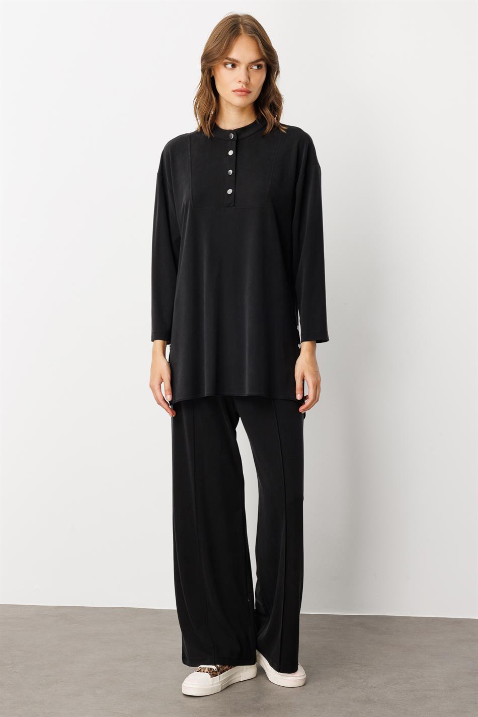 Eenvoudige en bijzondere broekcombinatieset van zacht breisel (55% natuurlijke microcellen) - Zwart