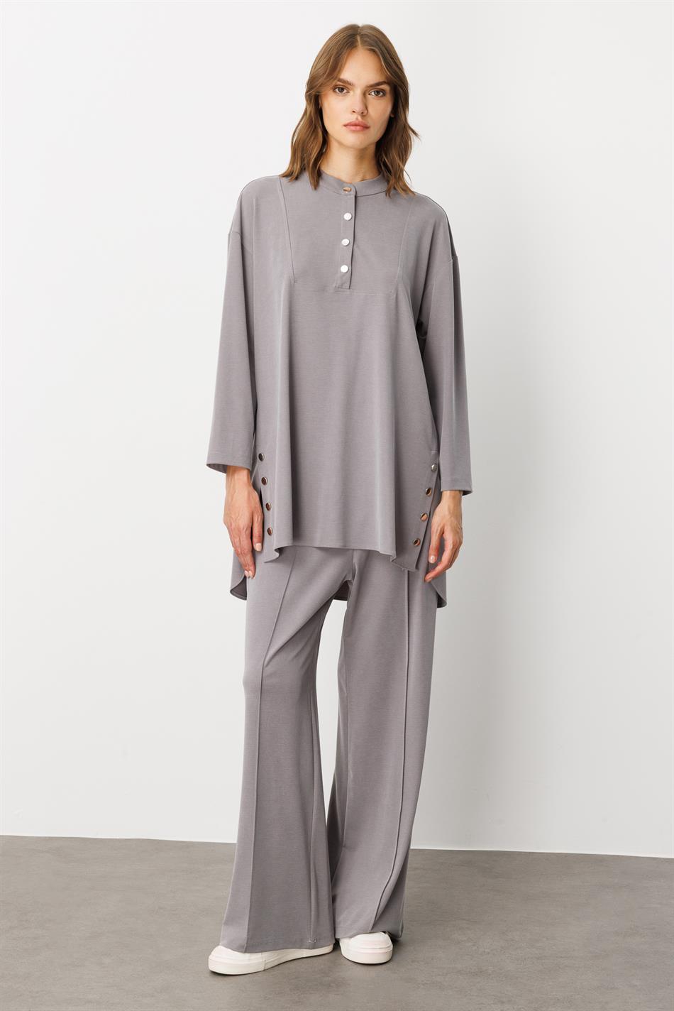 Eenvoudige en bijzondere broekcombinatieset van zacht gebreid materiaal (55% natuurlijke micellair) - Grijs