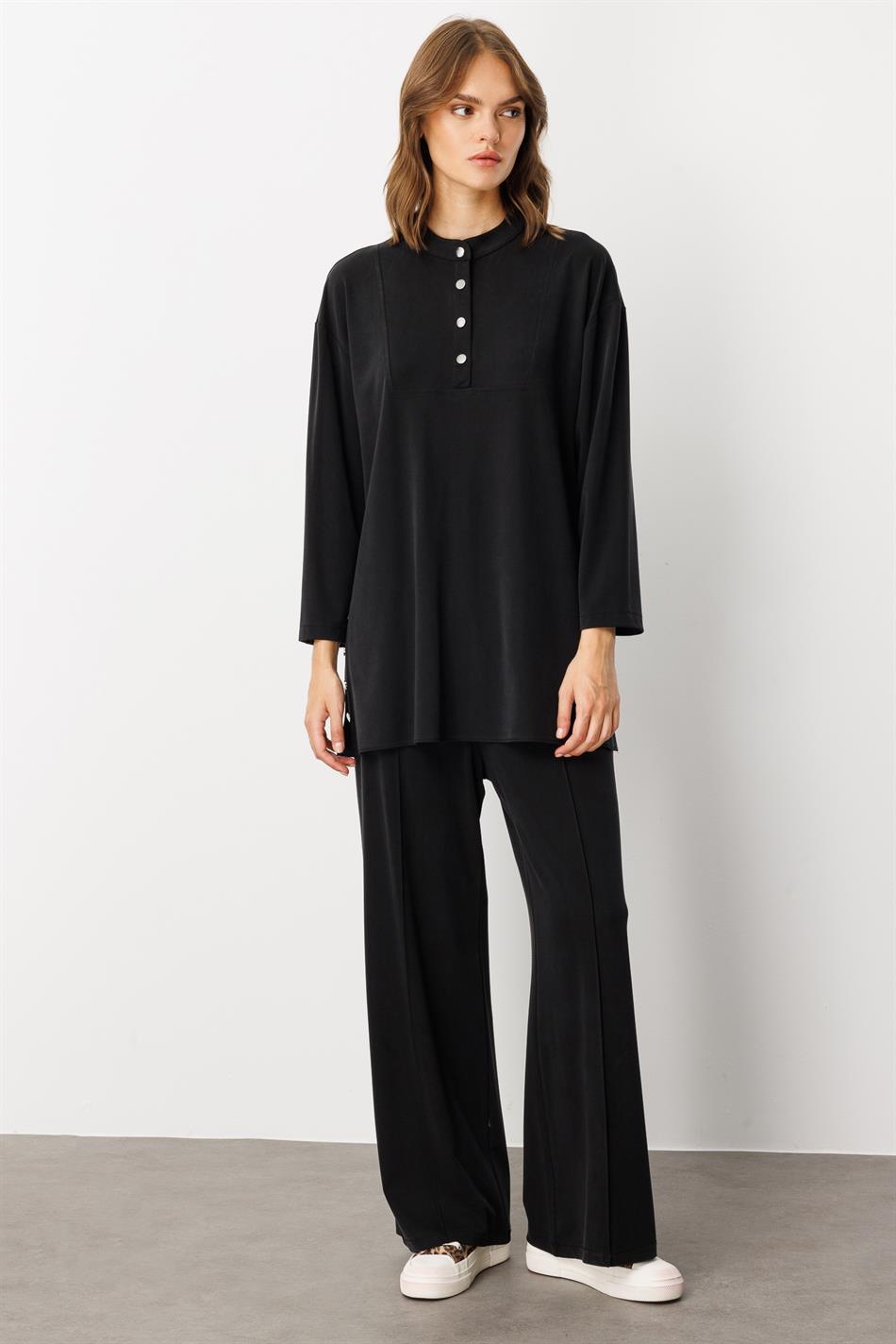 Eenvoudige en bijzondere broekcombinatieset van zacht breisel (55% natuurlijke microcellen) - Zwart