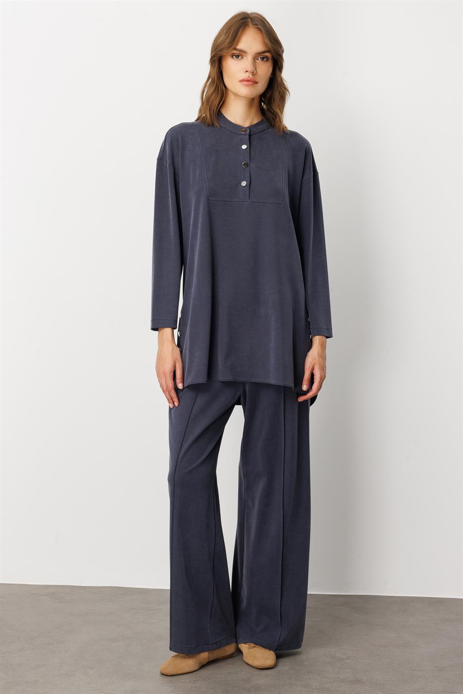 Eenvoudige en bijzondere broekcombinatieset van zacht breisel (55% natuurlijke microcellen) - Marineblauw